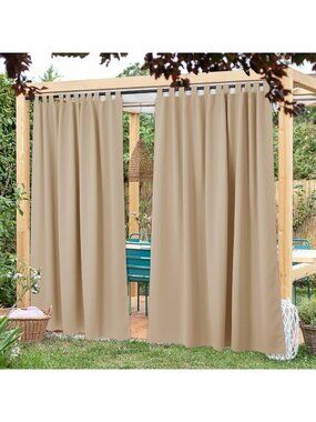 2 Outdoor Curtain Panels W84" X L84" Waterproof Biscotti Beige Patio Porch Nicet